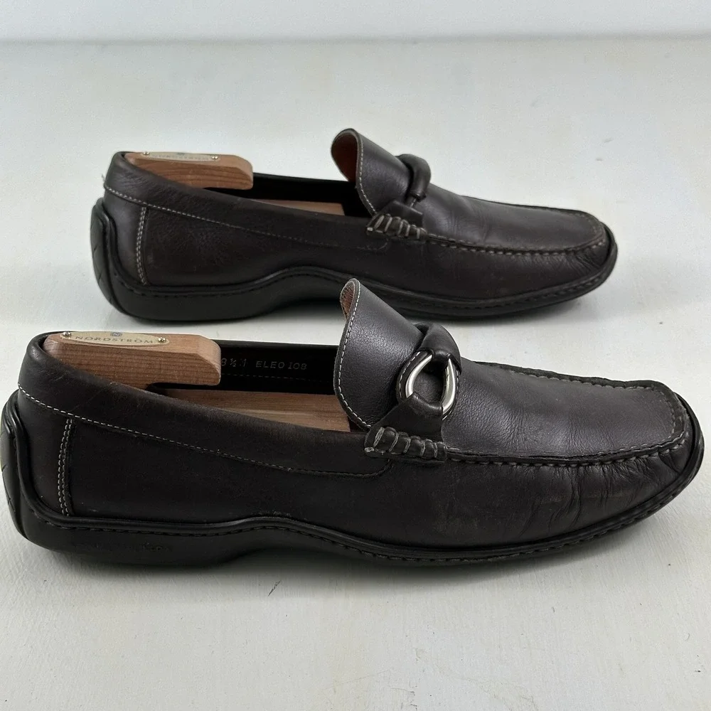 Donald J Pliner‎ Men's Leather Driving Shoes 8.5 Brown Mocs Horsebit Loafers